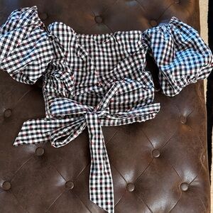 Dolan Black and White Checkered Blouse with Bow
